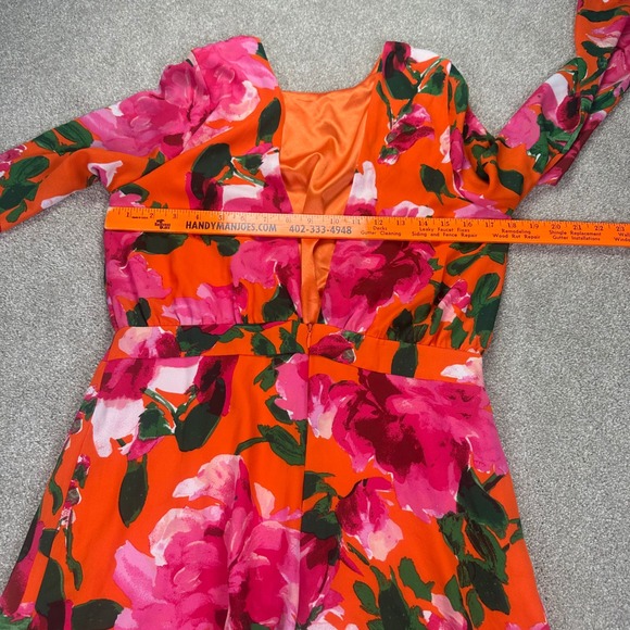 Lulus Orange Pink Floral Print Long Sleeve V Back Romper Jumpsuit Women's Large - Picture 7 of 9